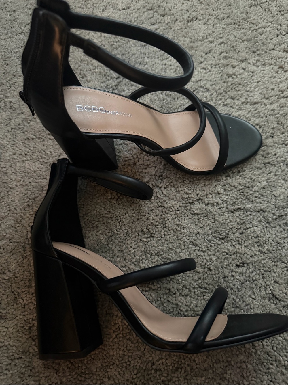BCBGeneration Black Strappy Block Heel Sandals